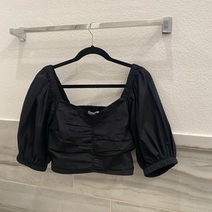 Abercrombie & Fitch Cinched Puff Sleeve Poplin Top